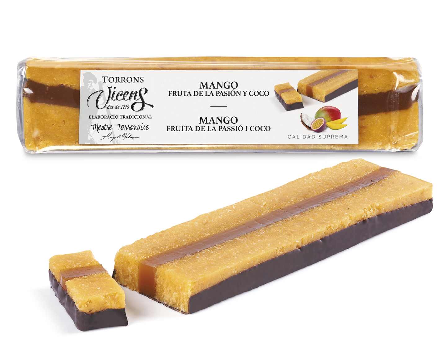 VICENS - Turrons - Saveur Mangue, Fruit de la Passion & Noix de Coco - 300g