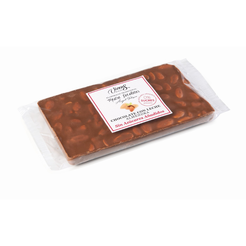 Vicens - Tablette de chocolat au lait aux amandes - Sans sucre ajouté - 200g