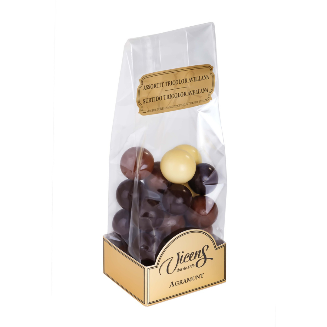 Torrons Vicens - Assortiment de noisettes suisses aux 3 chocolats - 120g