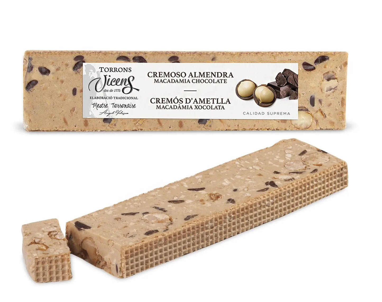 VICENS - Turron crémeux aux amandes, noix de macadamia et chocolat - 300g