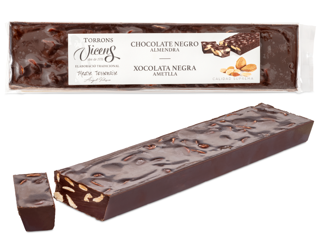 Nougat de chocolat amer avec des amandes