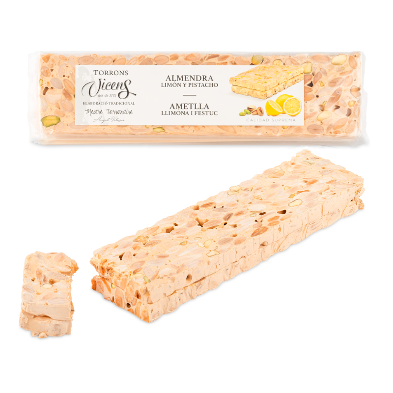 Torrons Vicens - Turrón Dur d'Amandes, Pistaches et Citron - 300g