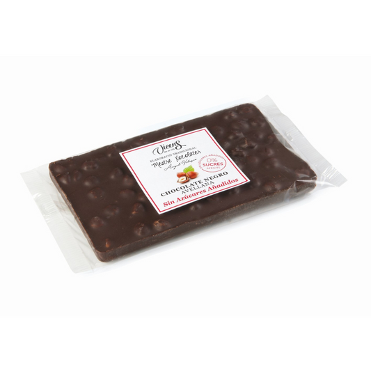Vicens - Tablette de chocolat noir aux noisettes - Sans sucre ajouté - 200g