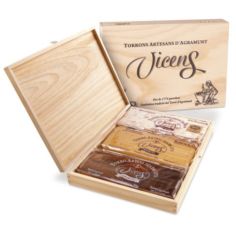 Plumier en bois de 3 barres de turron de 300g