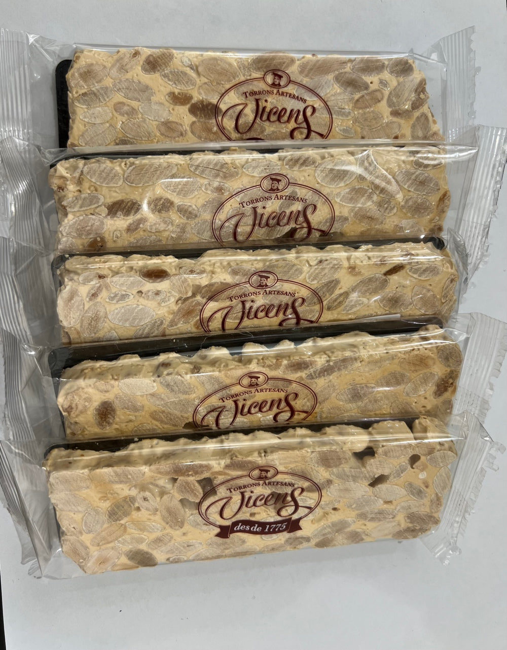 VICENS - LOT DE 5 BARRES DE TURRON DUR AMANDE- 80g