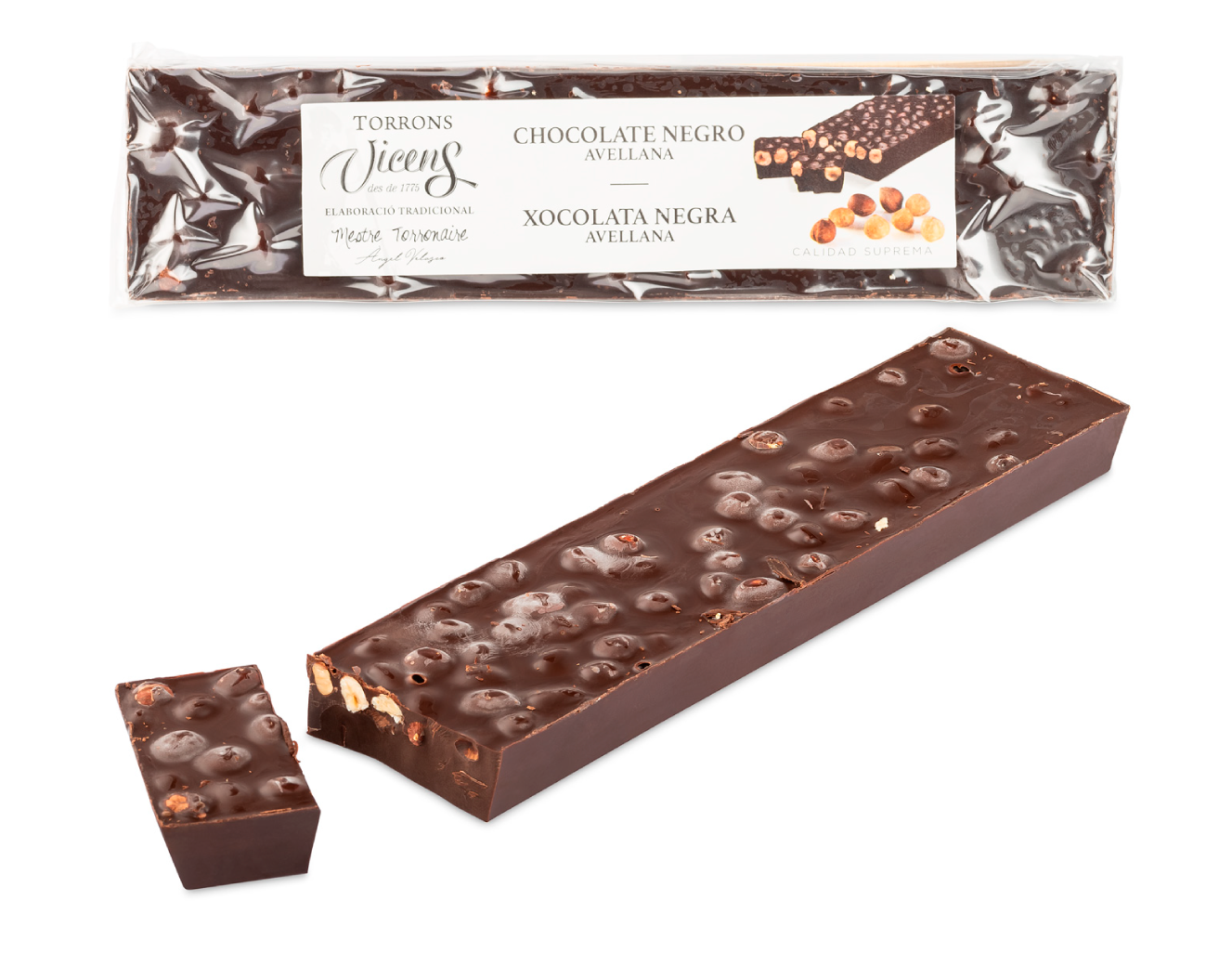 TOURRON Nougat de chocolat amer avec des Noisettes 300g