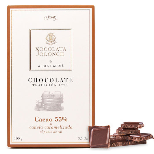 Tablette de Chocolat avec 55% Cacao avec Cannelle Caramélisée et une pointe de sel