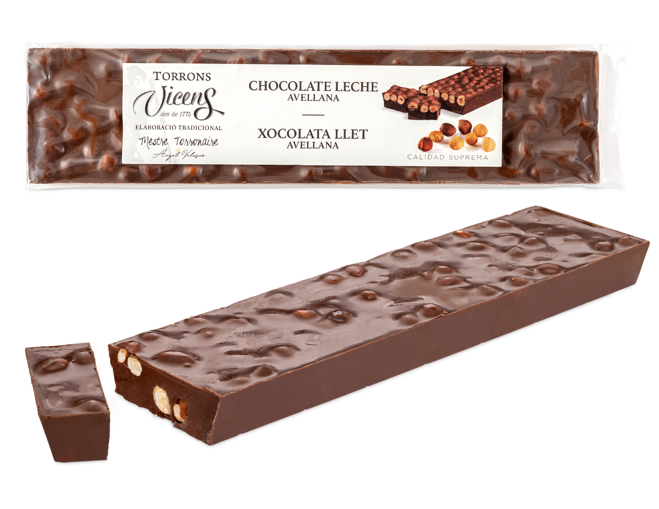 Nougat de chocolat au lait avec des noisettes